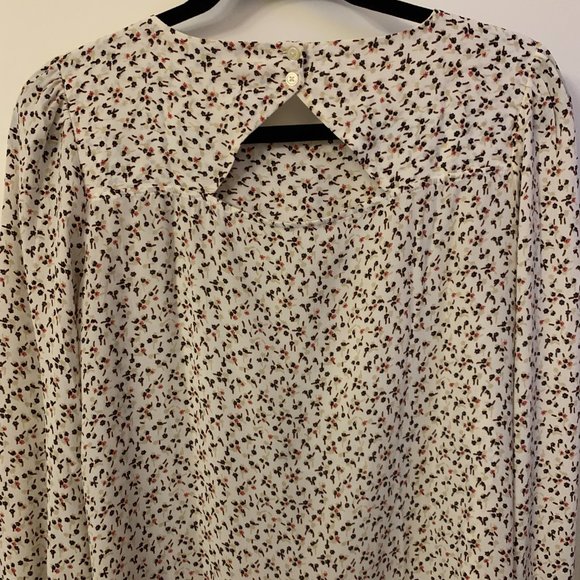 Loft White Blouse with Pink/Maroon Floral Detail, T-Back style, size S. MOVING!! - Picture 5 of 5
